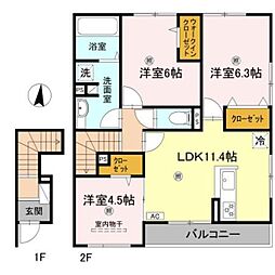 ソレイユ嵯峨野 2階2LDKの間取り