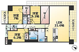 ワコーレシティ神戸三宮 8階3SLDKの間取り
