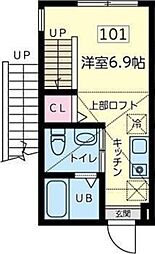 クラージュ橋本 2階ワンルームの間取り