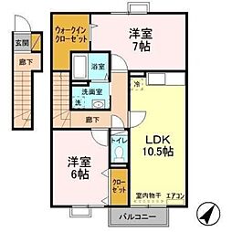 シャルドネ C 2階2LDKの間取り
