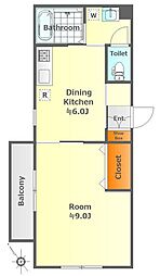 ＨＡＵＳ小松川 1階1DKの間取り