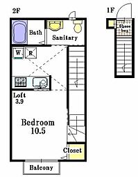 パークコート中落合 2階1Kの間取り