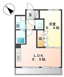 ディア・ベルジュ 2階1LDKの間取り