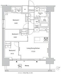 ザ・パークハビオ目白タワー 18階3LDKの間取り