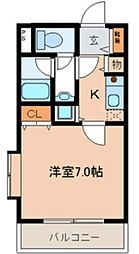 ドミール太陽V 2階1Kの間取り