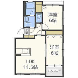 プレステージ南里 2LDKの間取図画像