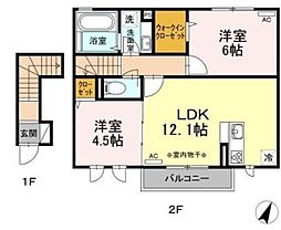 サニーフラット 2階2LDKの間取り