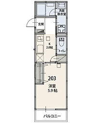 ALIVIE 秋山 1Kの間取図画像