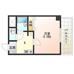 JR東西線 新福島駅 徒歩3分の賃貸マンション 2階1Kの間取り