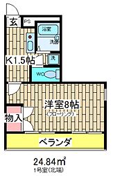 オークスクエア 1Kの間取図画像