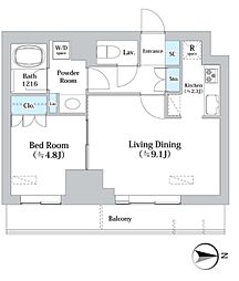 バウスフラッツ王子神谷 9階1LDKの間取り