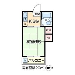 アーリーコーポ 1階1Kの間取り