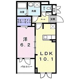 プラージュ 2階1LDKの間取り