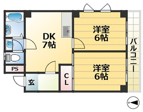 エスパレス六甲 ｜兵庫県神戸市灘区神ノ木通３丁目(賃貸マンション2DK・2階・45.00㎡)の写真 その2