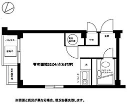牛込パークハイツ 2階ワンルームの間取り