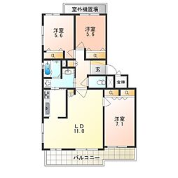 ハウス帝塚山 3階3LDKの間取り