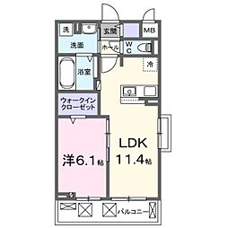 ブランドールα 3階1LDKの間取り