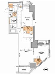 ザ・パークハビオ上野 2LDKの間取図画像