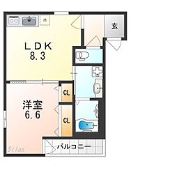 フジパレス助松町ノース 1LDKの間取図画像