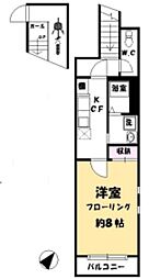 エバーグレースII 2階1Kの間取り