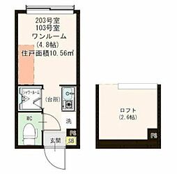 ハーモニーテラス浜田山 2階ワンルームの間取り