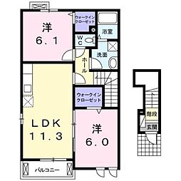 ノーブル・アビタシオンB 2LDKの間取図画像