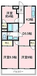 ハイネス狭山台 2階3DKの間取り