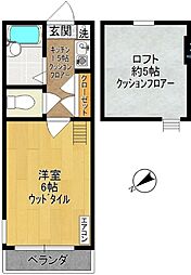 メイプルハウス 2階1Kの間取り