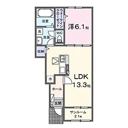 クレメント岩出D 1LDKの間取図画像