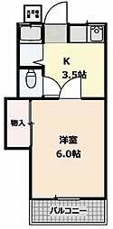 リバーハイツA棟 1Kの間取図画像