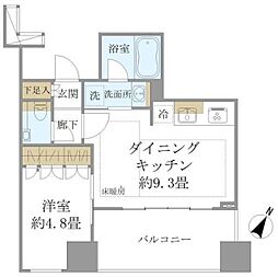 プレミストタワー白金高輪 1DKの間取図画像