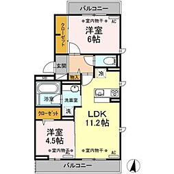 キャトルセゾンA 2LDKの間取図画像