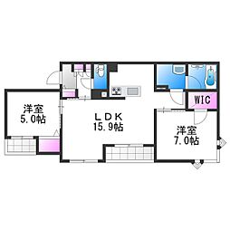 輝 阪南町 2LDKの間取図画像