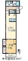 オンズボヌール 1LDKの間取図画像