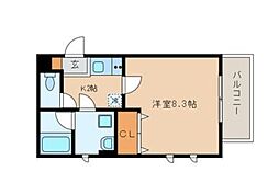 パルス中台 1Kの間取図画像