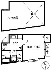フォンテーヌ西新 1Kの間取図画像