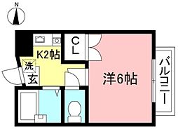 レジデンス松原 2階1Kの間取り