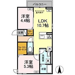 セレスティア中台 III 2LDKの間取図画像