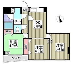シャトー白鳳 3DKの間取図画像