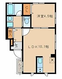 ヴィラージュ加美平 1階1LDKの間取り