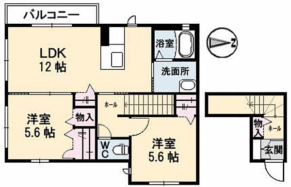 ショコラ館 0201｜広島県呉市溝路町(賃貸アパート2LDK・2階・61.26㎡)の写真 その2