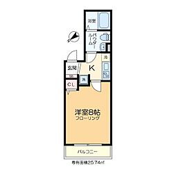 VERXEEDαAYASE 3階1Kの間取り