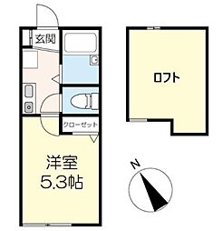 マ・ピエス東生田弐番館 1Kの間取図画像