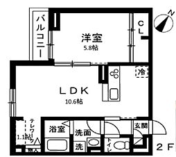 PREXION Bace 南棟 1LDKの間取図画像