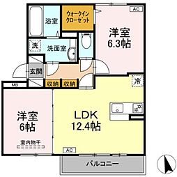 ル・ソレイユ 3階2LDKの間取り