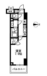 レジディア亀戸 4階1Kの間取り