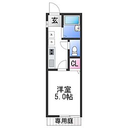 TJ杭ノ瀬II 1Kの間取図画像
