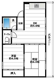 セントラルマンション 2DKの間取図画像