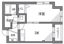 ドルチェ学芸大学 2階1DKの間取り