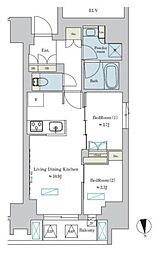 ブリリアイスト浅草 3階2LDKの間取り